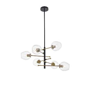 Timeless Home Pace 32 in. W x 16.3 in. H 6-Light Matte Black and Brass and Clear Pendant