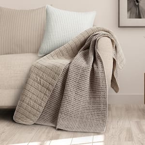 Mills Waffle Taupe Quilted Throw Blanket