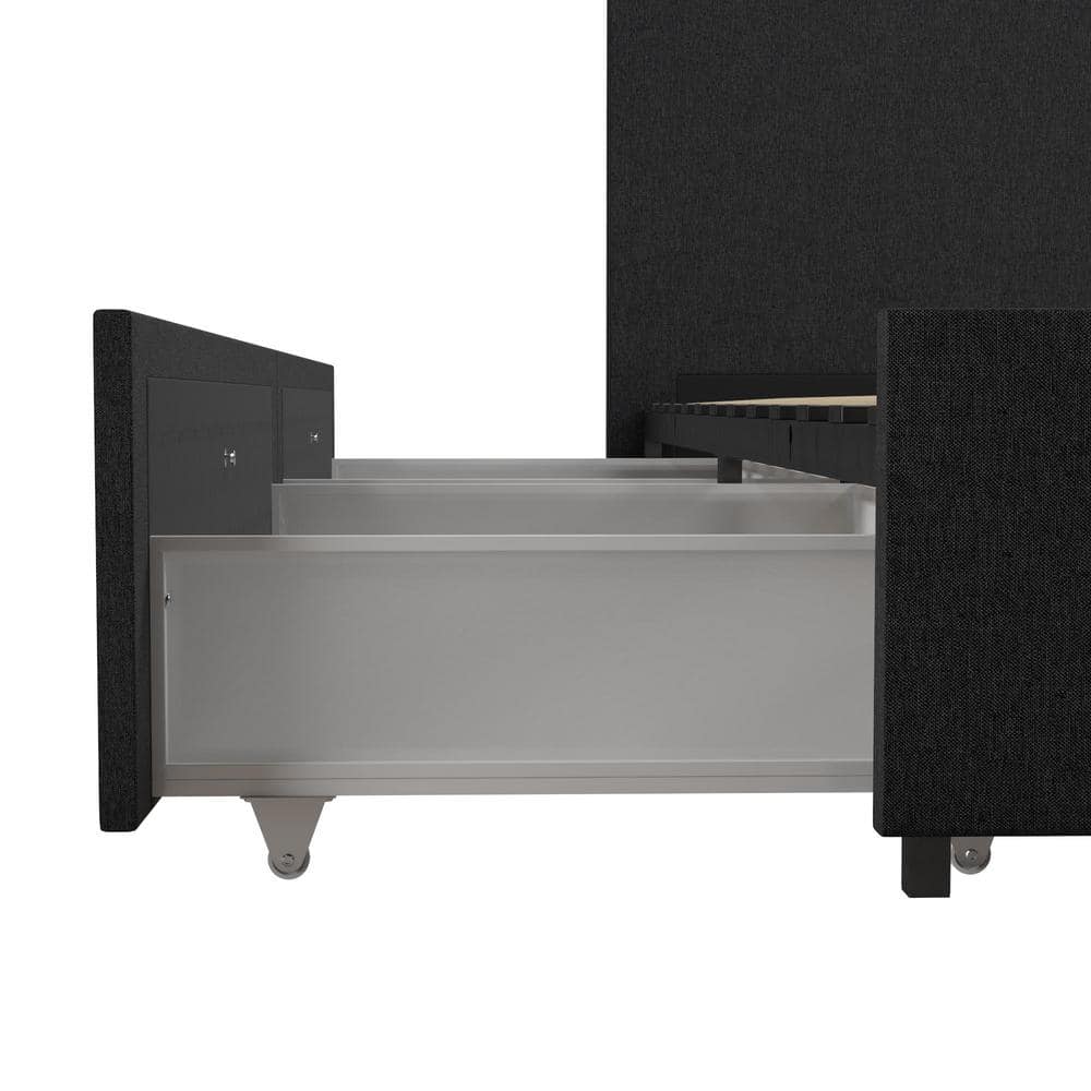 Kelly Dark Gray Upholstered Queen Bed with Storage Drawers