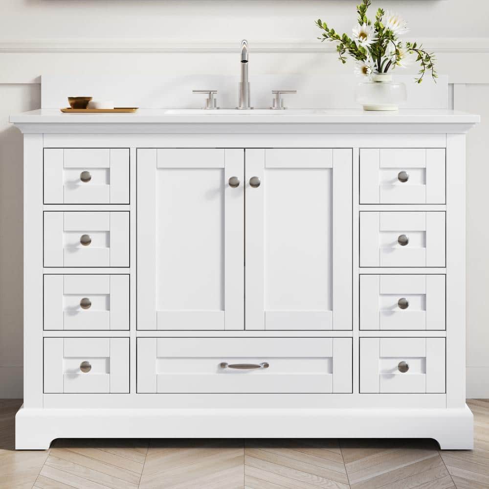 48 in. Single Sink Freestanding White Solid Wood Bath Vanity with White Cultured Marble Top, Soft Close, Fully Assembled price history on PriceWatchPro