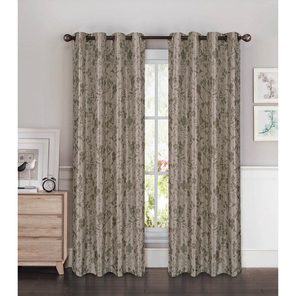 Window Elements Sage Floral Faux Silk Grommet Room Darkening Curtain ...