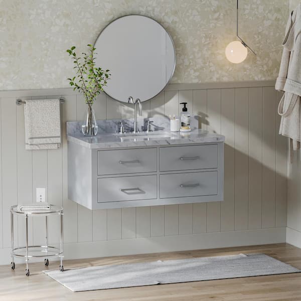 ARIEL Hutton 43 in. W x 22 in. D x 19.6 in. H Bath Vanity in Grey with Carrara White Marble Top