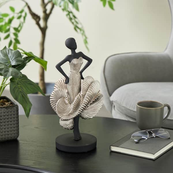 Litton Lane Black Resin Dancer Sculpture with Silver Dress