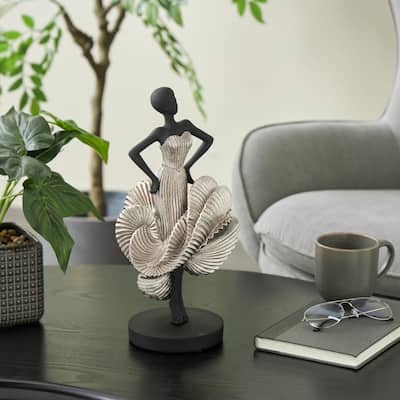 Black Resin Dancer Sculpture with Silver Dress