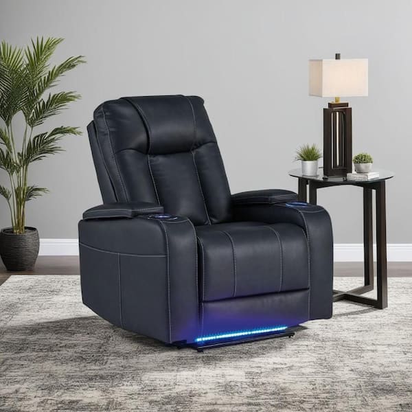 Callum Black Faux Leather Glider Power Recliner Chair with Adjustable Headrest