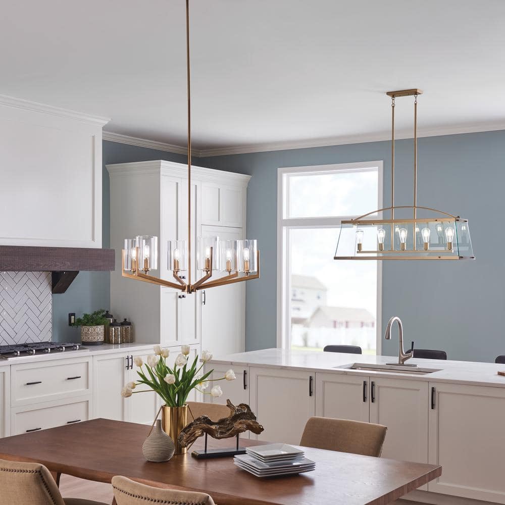 Brushed Brass and Clear Glass 6-Light Sputnik Chandelier