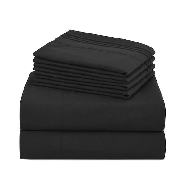 S6PCS 4-Pieces Black Embroidery Polyester Twin Size Soft Bed Sheets Set