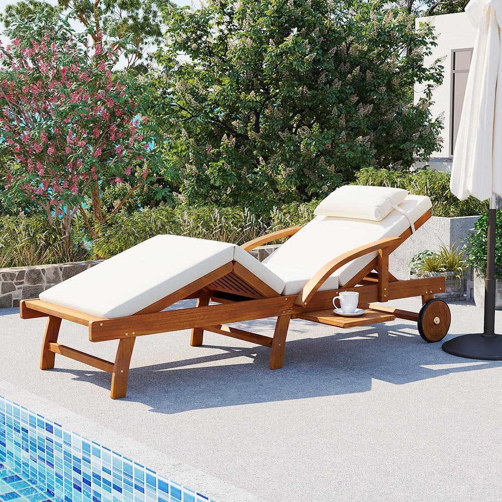 Beige Outdoor Lounge Chair with Retractable Side Tray, Adjustable Backrest and Leg Rest price history on PriceWatchPro