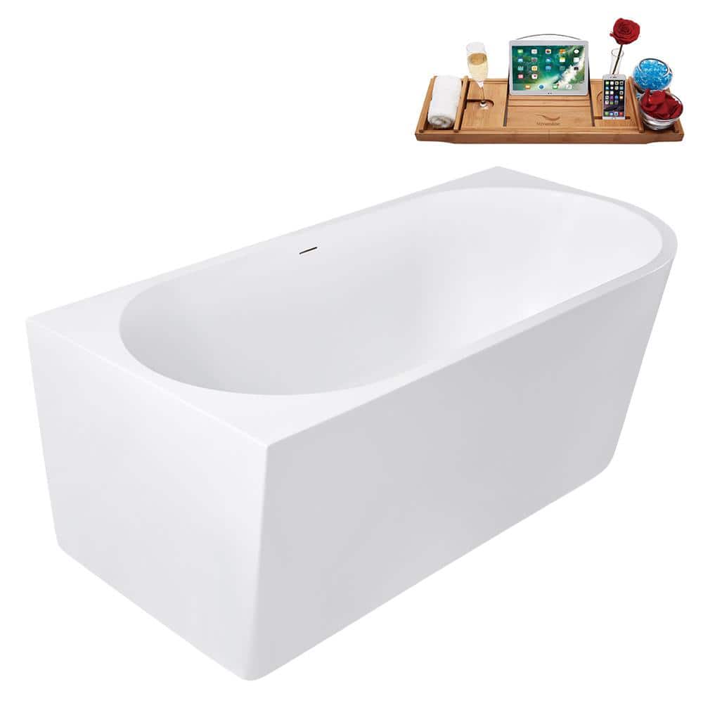 67" Glossy White Acrylic Freestanding Tub with Brushed Gold Trim