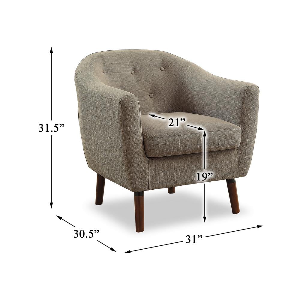 Scandinavian Barrel Beige Wood Accent Chair with Button-Tufted Back