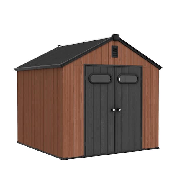 All-Weather 8 ft. x 8 ft. Resin Outdoor Garden Storage Shed Tool Shed with Windows and Floor (64 sq. ft. ) in Brown
