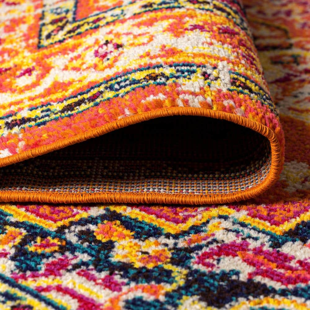 Brooklyn Orange and Blue Synthetic Medallion 8' x 10' Area Rug