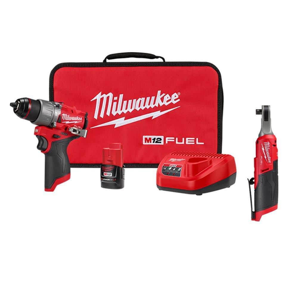 M12 FUEL 12-Volt Li-Ion Brushless Cordless 1/2 in. Hammer Drill Kit w 2.0Ah Battery, Charger& High Speed 3/8 in. Ratchet price history on PriceWatchPro