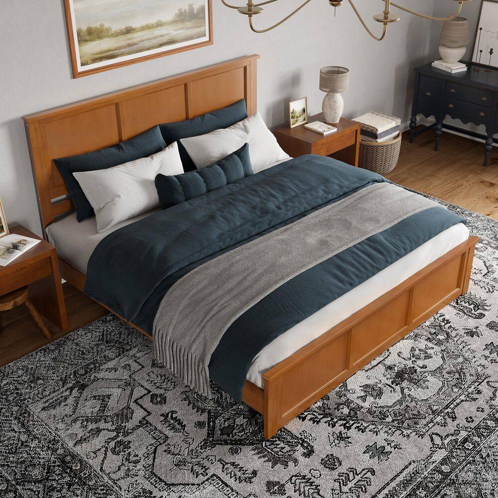 Charlotte King Light Toffee Wood Platform Bed with Headboard