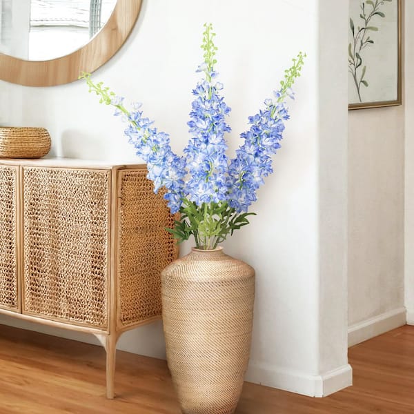 LIVING LUXURY 49 in. Blue Artificial Delphinium Flower Stem Spray (Set of 3)