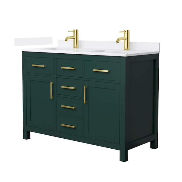 Wyndham Collection Beckett 48 in. Double Freestanding Green Bath Vanity with White Quartz Top (Assembled)