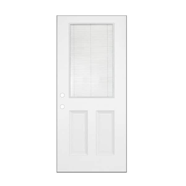 36 in. x 80 in. Right-Hand/Inswing 2 Panel 1/2 Lite Clear Glass w/ Blinds Primed White Smooth Fiberglass Front Door Slab
