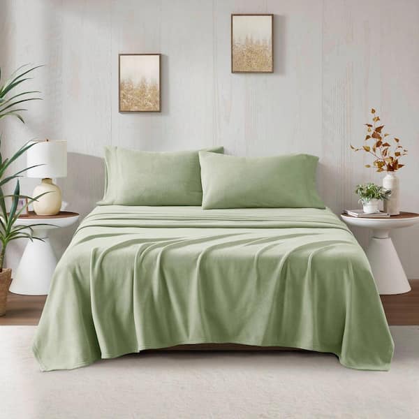 TRUE NORTH Micro Fleece 3-Piece Green Polyester Twin Sheet Set