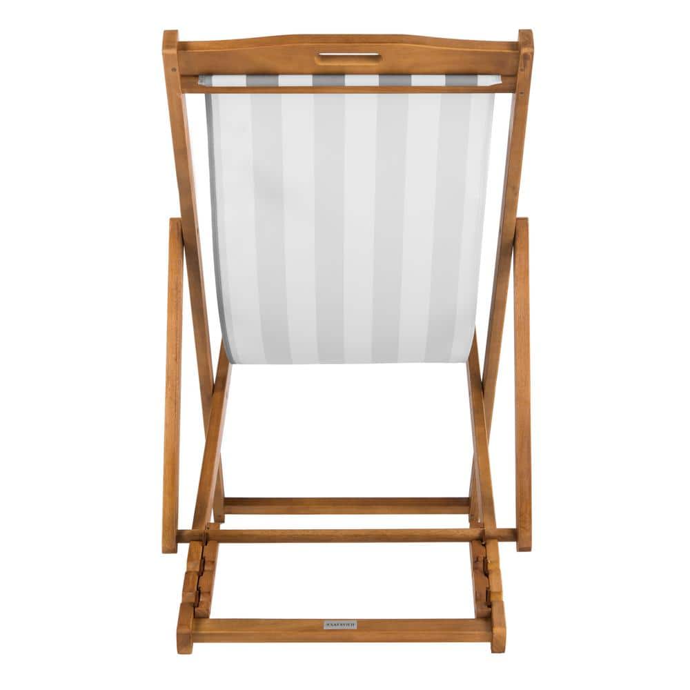 Loren Natural Teak and Grey Stripe Foldable Sling Chair Set
