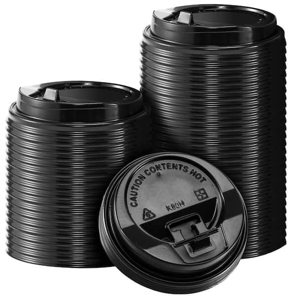 3.5 in. Disposable Plastic Cup Lids, Coffee Cup Lids for 10, 12, 16, 20, 24 oz. Paper Cups, Black (150-Pack)