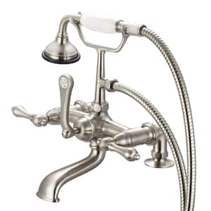 3-Handle Vintage Claw Foot Tub Faucet with Handshower and Lever Handles in Brushed Nickel