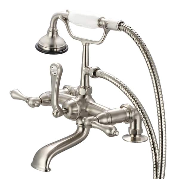 Water Creation 3-Handle Vintage Claw Foot Tub Faucet with Handshower and Lever Handles in Brushed Nickel