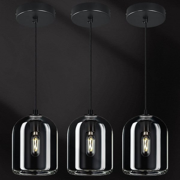 Modern Black Pendant Lights Kitchen Island Ceiling Chandelier Indoor Crystal Hanging Light（3Pack）