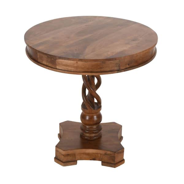 THE URBAN PORT 30 in. W Walnut Brown Round Mango Wood Table with Twisted Pedestal Base and Molded Top