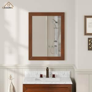 23 in. W x 34 in. H Rectangle Frame Wall Mounted Bathroom Vanity Mirror in Traditional Brown