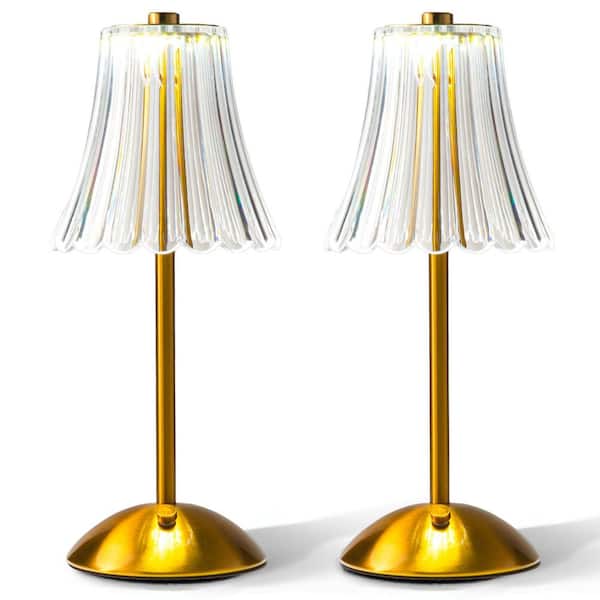 The Alma 11.6 in. Gold Acrylic Crystal Cordless Rechargeable Integrated LED Table Lamps 2-Pack