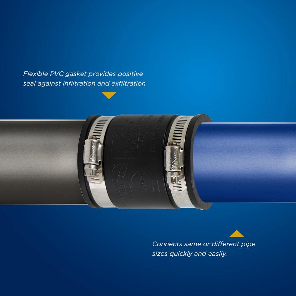 Black PVC Flexible Coupling with Stainless Steel Clamps, 1-1/2"