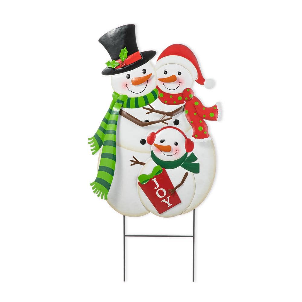 Glitzhome 30 in. H Christmas Metal Snowman Family Yard Stake or ...