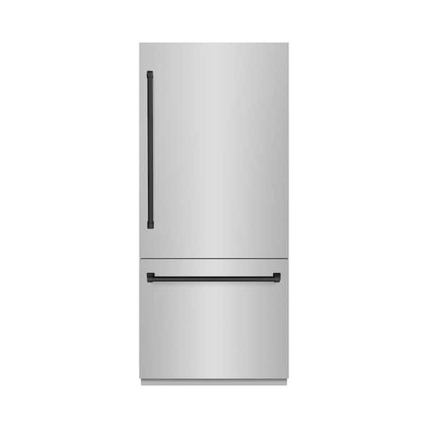 ZLINE Kitchen and Bath 36 in. 19.8 cu. ft. Built-in Bottom Freezer Refrigerator in Stainless Steel with Graphite Gray Interior & Black Accents