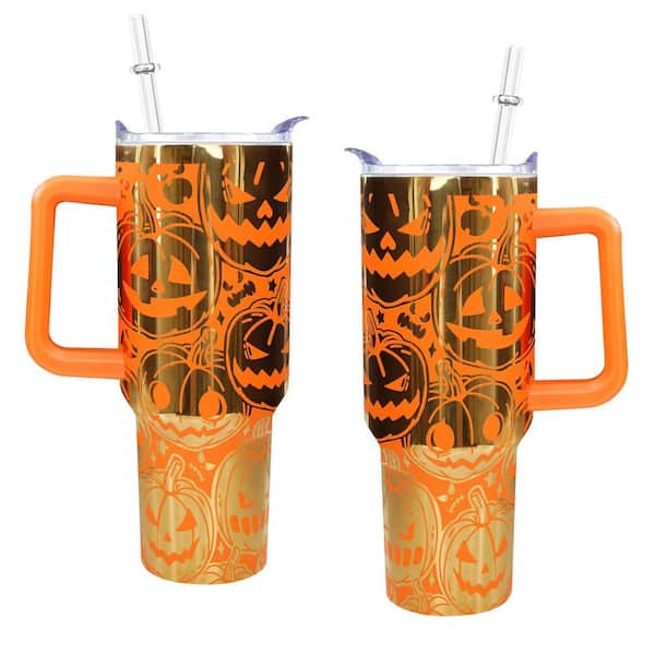 40 oz Halloween Pumpkin Tumbler for Women with Handle, Straw, Lid, and Laser-Etched Design
