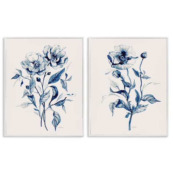 Stupell Industries Blue Sketched Flowers by Carol Robinson 2 Pieces White Framed Nature Giclee Art Print 30 in. x 24 in.