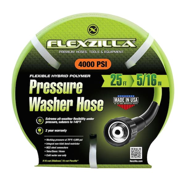 Flexzilla HFZPW40525M-E 4000 PSI, 25' Pressure Washer Hose, 5/16 in. x 25  ft, ZillaGreen