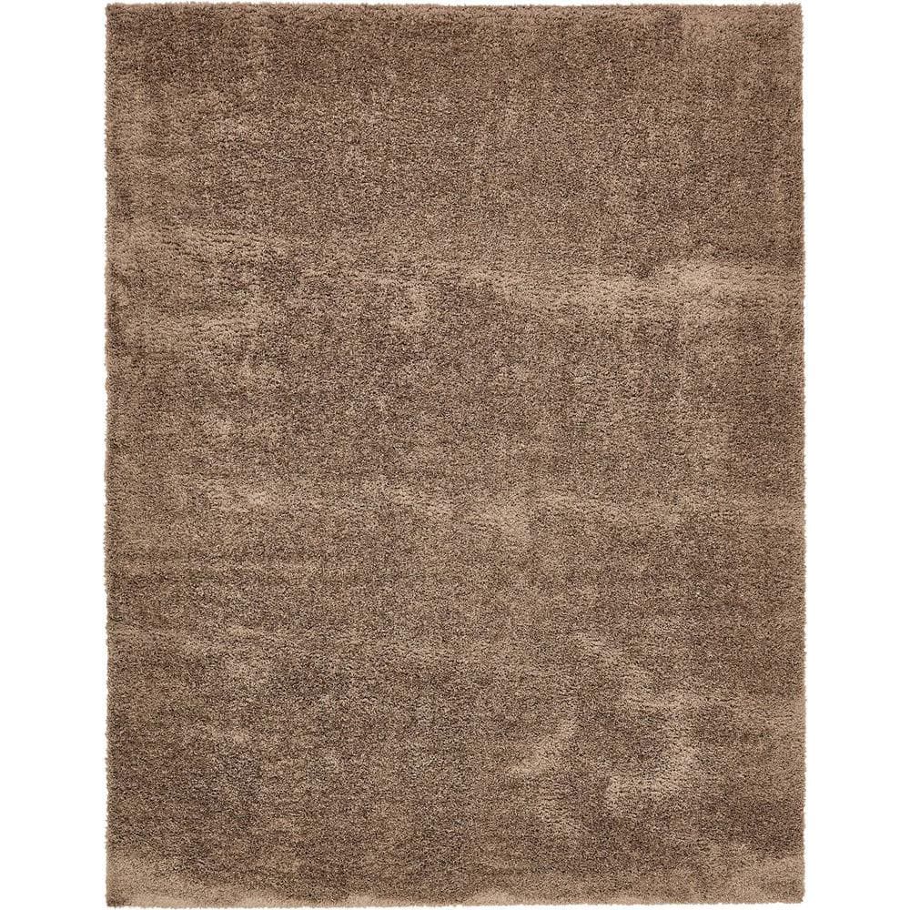 Brown Plush Shag Area Rug 9' x 12' Rectangle