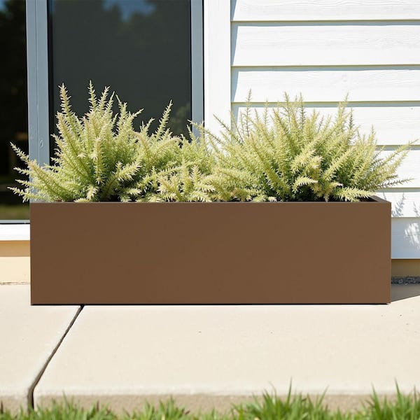 9 in. L x 35.83 in. W x 9 in. H 50 qts. Brown Metal Rectangular Planter Box Raised Beds with Drainage Hole for Herbs