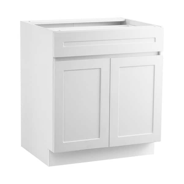 White Shaker Base Cabinet w/Drawer, 36 in. Unassembled Drawer Base Cabinet, 36 in. D x 24 in. W x 34.5 in. H to Assemble