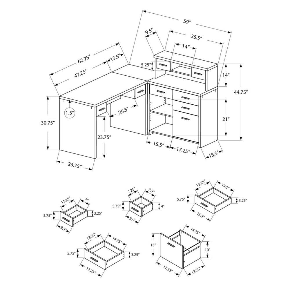Black and Gray Wood L-Shaped Corner Computer Desk with Filing Cabinet