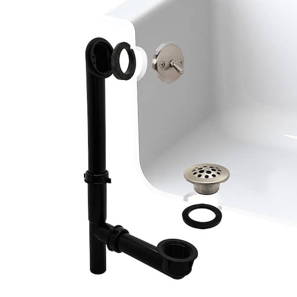 1-1/2 in. x 14 in. Black Poly Bath Waste & Overflow with Trip Lever and Beehive Strainer Drain, Satin Nickel