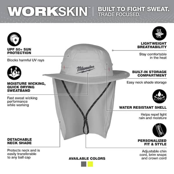 Milwaukee Small/Medium Gray WORKSKIN Sunshade Hat M770G-SM - The