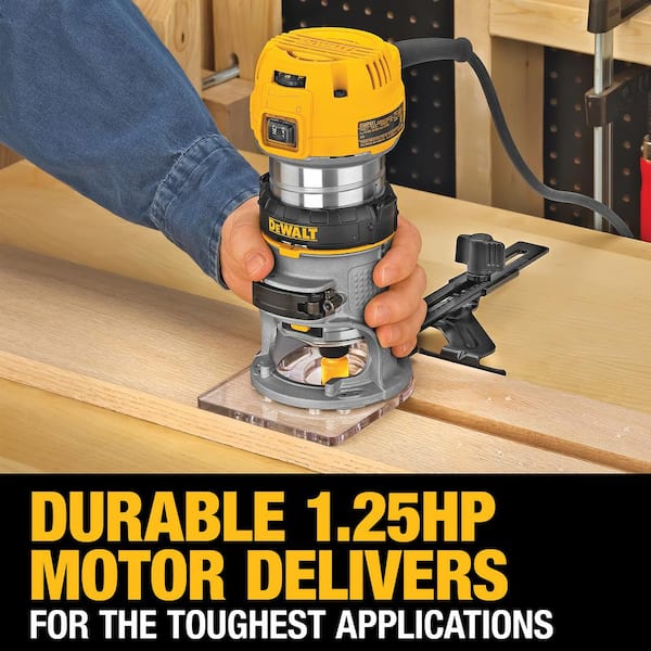 DEWALT DWP611PK 1.25 HP Max Torque Variable Speed Compact Router Combo Kit with LEDs & Hiltex 10100 Tungsten Carbide Router Bit Set 15-Piece