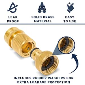 Brass Quick Connect and Disconnect Hose Connector Set for Source Connections, Includes Teflon Tape and Washers (6-Pack)