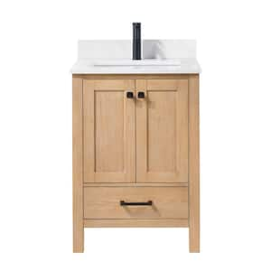 Shannon 24 in. W x 22 in. D x 34 in. H Single Bath Vanity in Fir Wood Brown with White Composite Stone Top