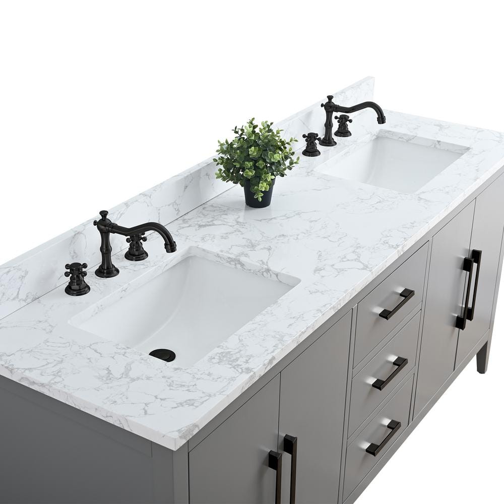 72" Cashmere Gray Double Sink Vanity with Engineered Marble Top