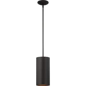Medium 1-Light Black Aluminum Outdoor Cylinder Mini Hanging Pendant Light