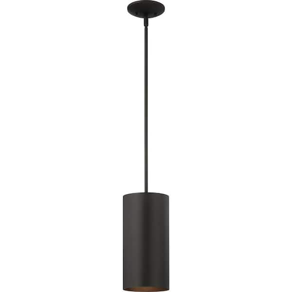 Volume Lighting Medium 1-Light Black Aluminum Outdoor Cylinder Mini Hanging Pendant Light