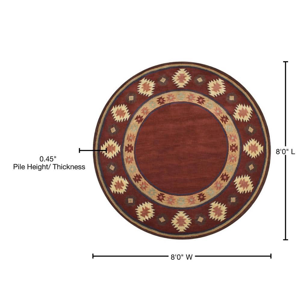 Ryder 8' Round Burgundy Wool Tribal Area Rug