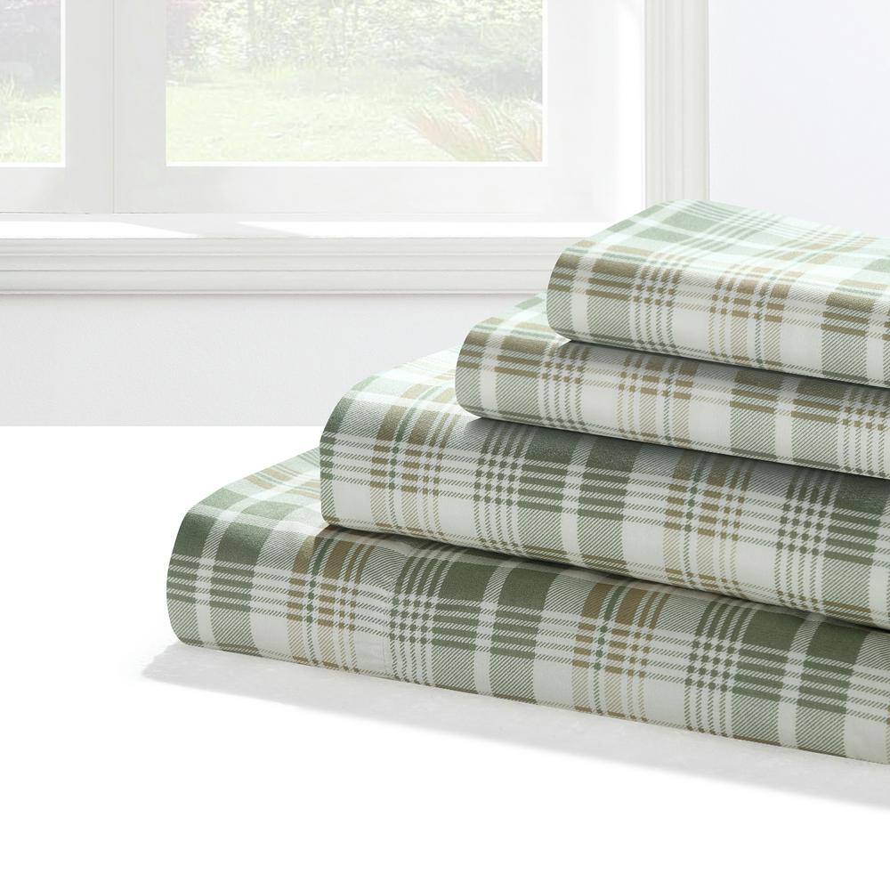Twin Blue Plaid Polyester Microfiber Embroidered Sheet Set